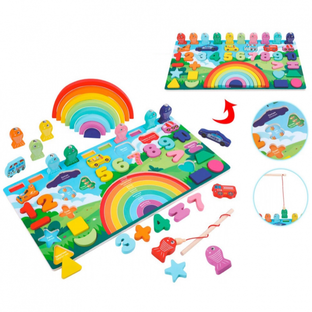 Joc Montessori Logaritmic 5 in 1 Puzzle Cifre Joc pescuit Curcubeu [2]