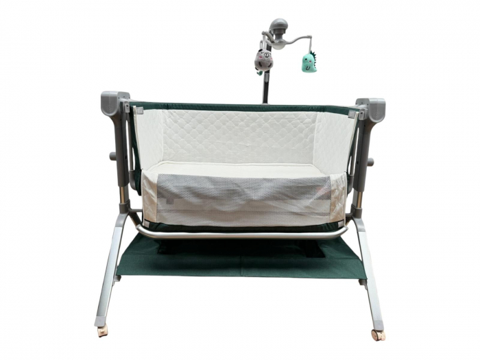 Patut Gri Co-Sleeper Electric cu Functie de Leganat, Telecomanda, Carusel [10]