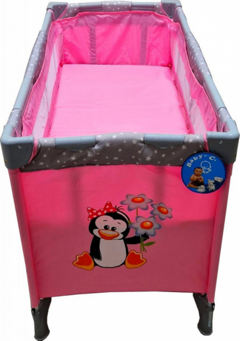 Patut Tarc Pliabil Copii Baby Care PRO Roz 120x60 cm cu 2 Niveluri, Plasa Insecte si Geanta Transport [2]