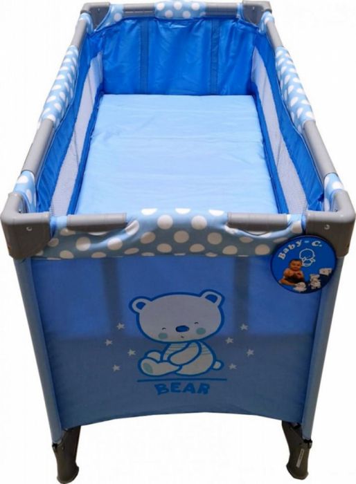 Patut Tarc Pliabil Copii Baby Care Verde 120x60 cm cu 2 Niveluri, Plasa Insecte si Geanta Transport [2]