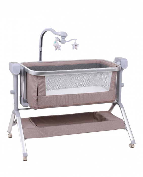 Patut Roz Co-Sleeper Electric cu Functie de Leganat, Telecomanda, Carusel [6]