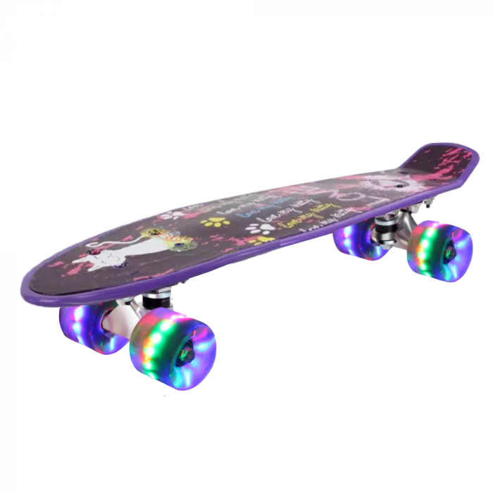 Penny Board cu roti de silicon și lumini cu print grafic Mov [3]