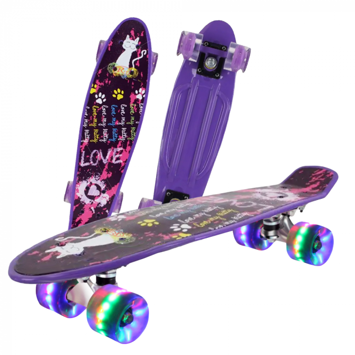 Penny Board cu roti de silicon și lumini cu print grafic Mov [2]