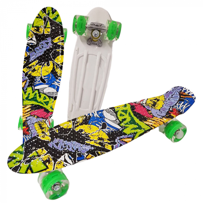 Penny Board cu roți de silicon verzi și lumini integrate, cu imprimeu [2]