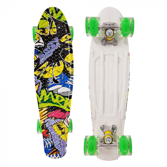 Penny Board cu roți de silicon verzi și lumini integrate, cu imprimeu [3]