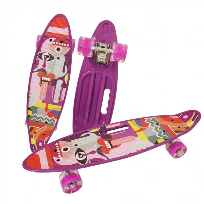 Penny Board cu roți de silicon și lumini integrate, cu imprimeu mov [2]