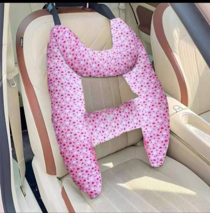 Perna Auto Copii – Suport Cap & Corp, Universala Roz cu Buline [1]