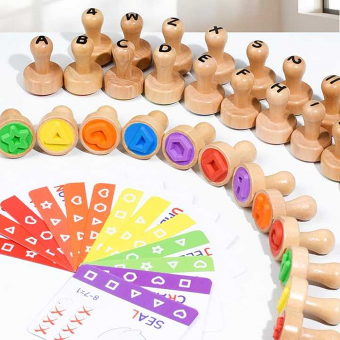 Set Stampile Lemn Alfabet, Numere, Forme [4]