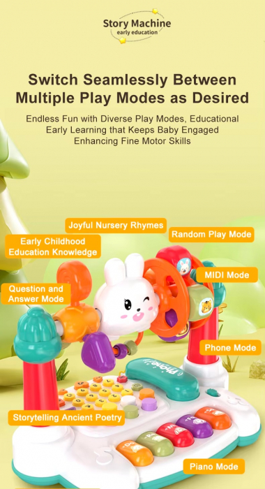 Pian si Telefon Multifunctional 4 in 1 pentru Copii - Dezvoltare Cognitiva si Educatie Timpurie [3]