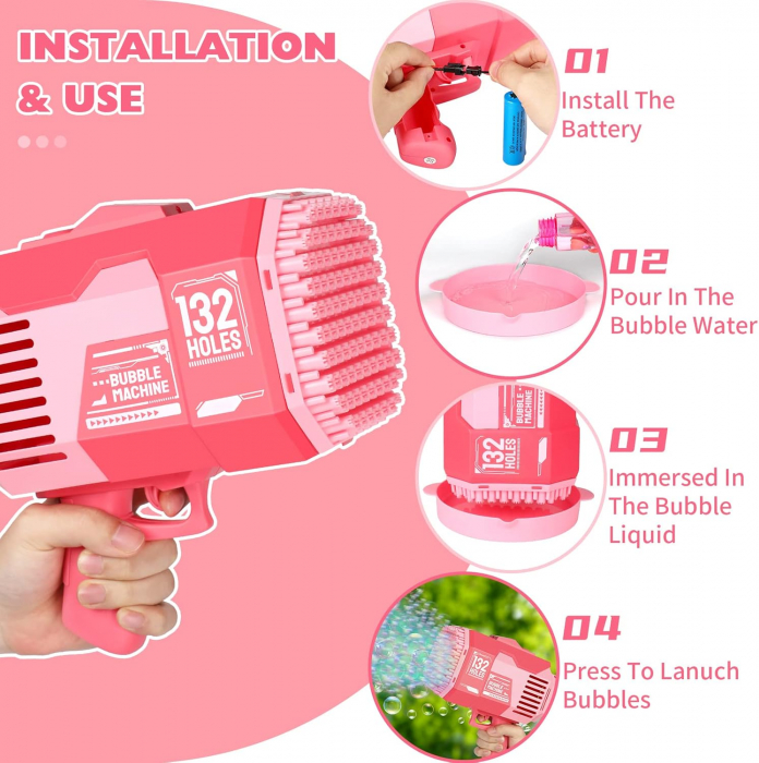 Pistol Baloane de Sapun Bubble Rocket Roz 2 Capete Lumina Acumulator [6]