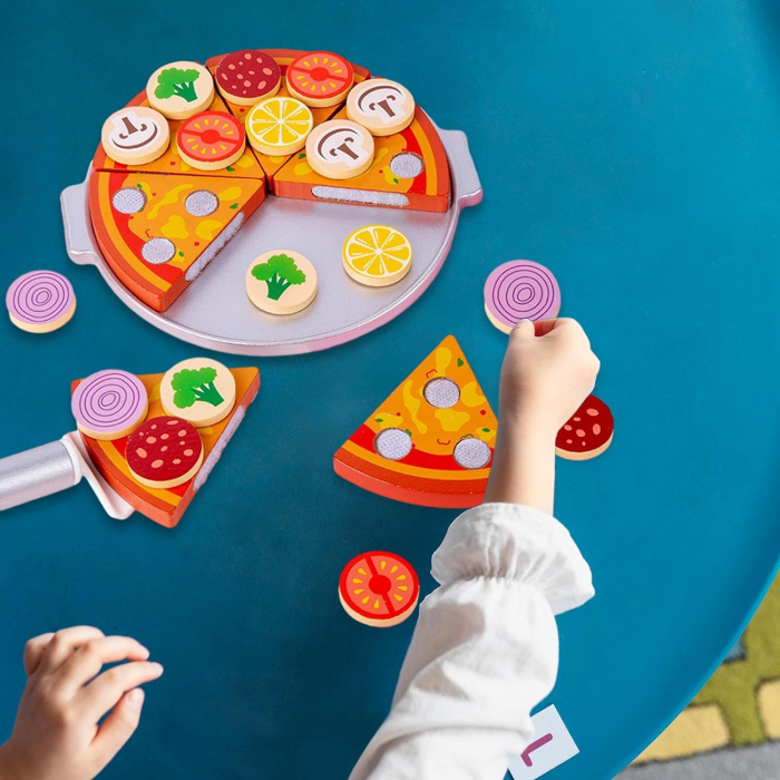 Pizza din Lemn de feliat pentru Copii - Joc de Lemn Pizza [5]