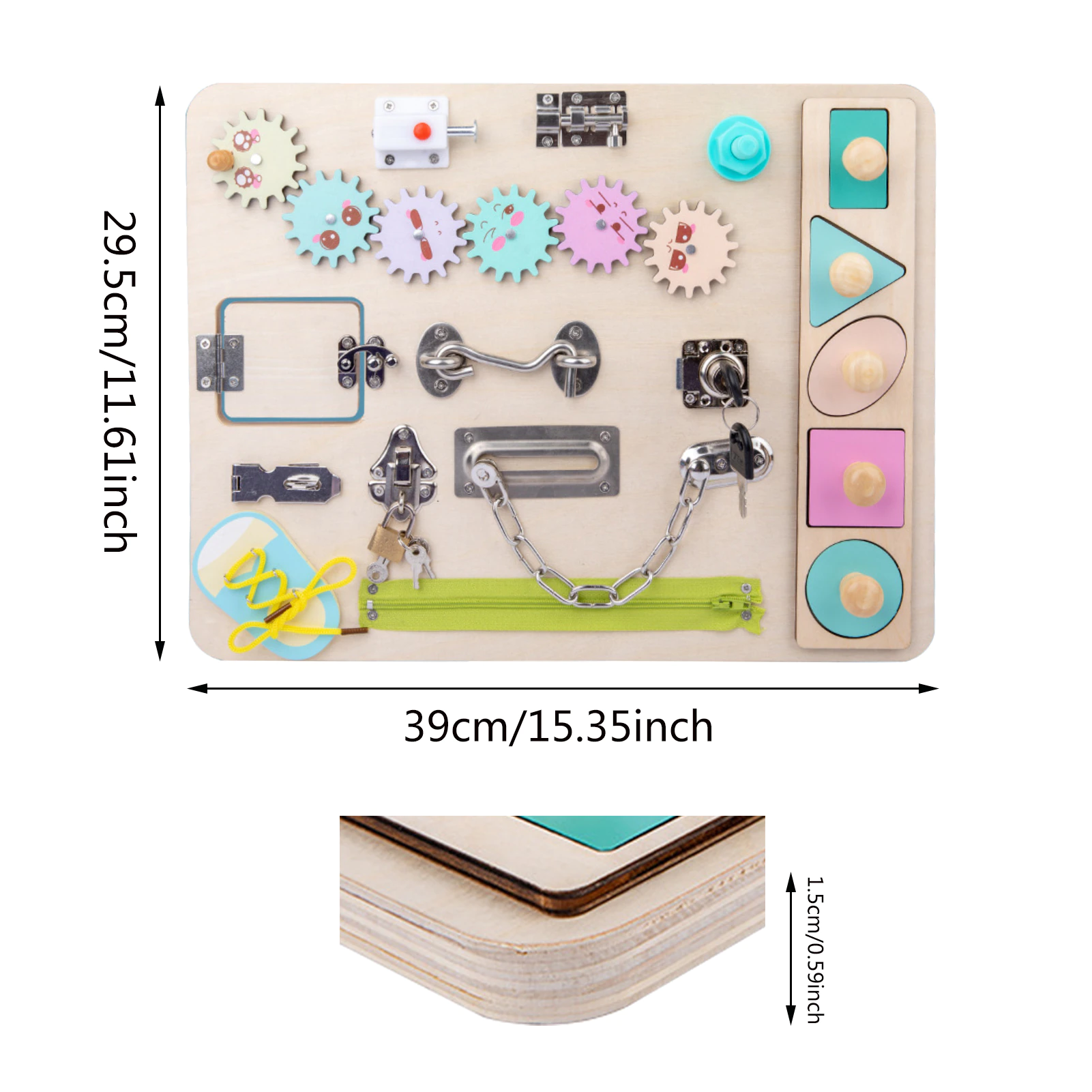 Placa Senzoriala Montessori cu Incuietori si Forme Geometrice - 14 Activitati Educative [11]