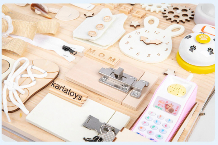 Placa Lemn Montessori Senzoriala Copii Incuietori Busy Board 2 in 1 [12]