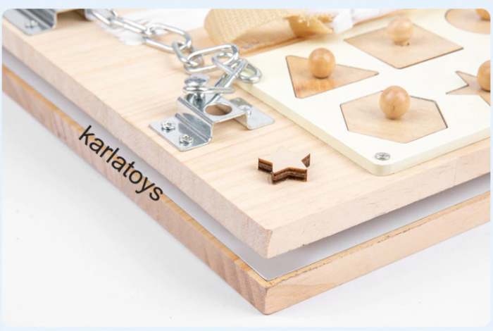 Placa Lemn Montessori Senzoriala Copii Incuietori Busy Board 2 in 1 [8]