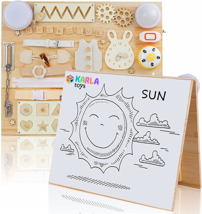 Placa Lemn Montessori Senzoriala Copii Incuietori Busy Board 2 in 1 [3]