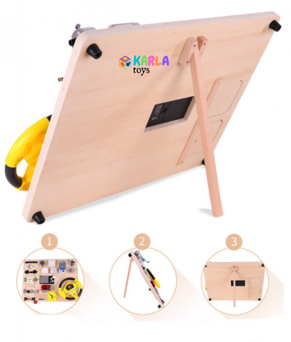 Placa Lemn Senzoriala Incuietori Montessori Busy Board cu Volan [2]