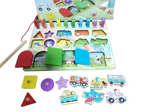 Placa Montessori Busy Board Inchizatori Puzzle Forme Geometrice Joc Pescuit Magnetic [5]
