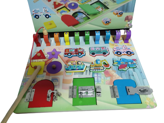 Placa Montessori Busy Board Inchizatori Puzzle Forme Geometrice Joc Pescuit Magnetic [3]