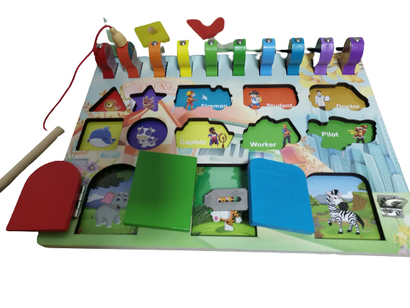 Placa Montessori Busy Board Inchizatori Puzzle Forme Geometrice Joc Pescuit Magnetic [4]