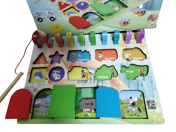 Placa Montessori Busy Board Inchizatori Puzzle Forme Geometrice Joc Pescuit Magnetic [6]