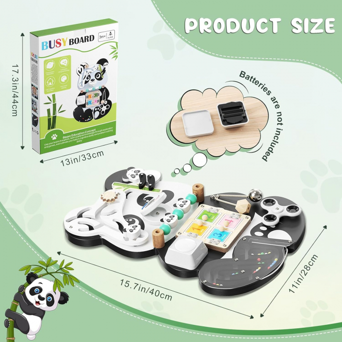 Placa Montessori de Activitati 9 in 1 Panda Busy Board - Jucarie Senzoriala din Lemn [5]