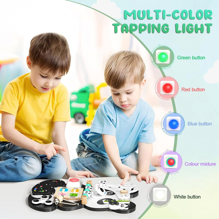 Placa Montessori de Activitati 9 in 1 Panda Busy Board - Jucarie Senzoriala din Lemn [2]