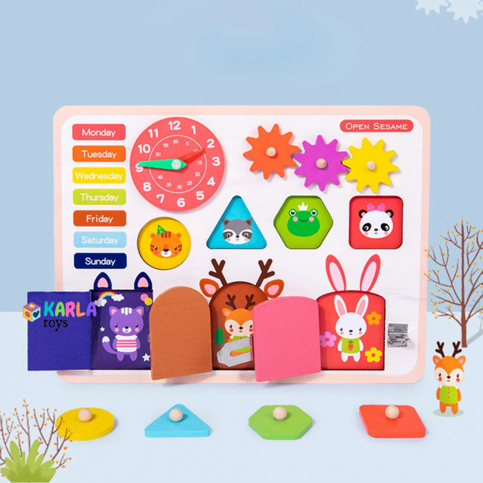 Placa Activitatii Incuietori Montessori Busy Board Ceas si Calendar [2]