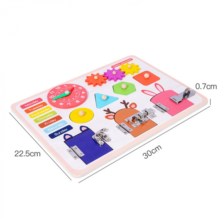 Placa Activitatii Incuietori Montessori Busy Board Ceas si Calendar [5]