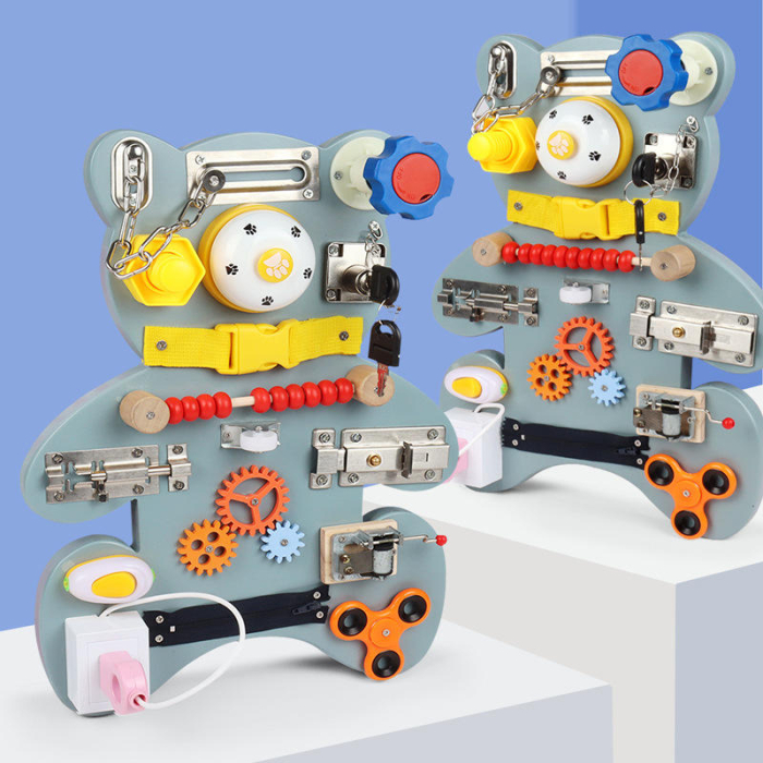 Placa Lemn Senzoriala Montessori incuietori Ursulet Busy Board [1]