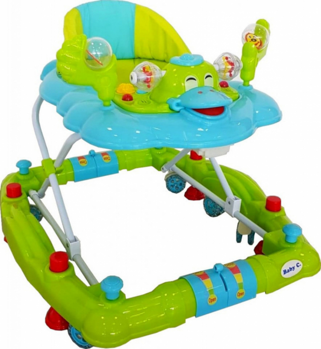 Premergator Baby Care Ratusca Verde cu Balansoar, Roti Silicon, Melodii, Reglabil 3 Trepte [2]