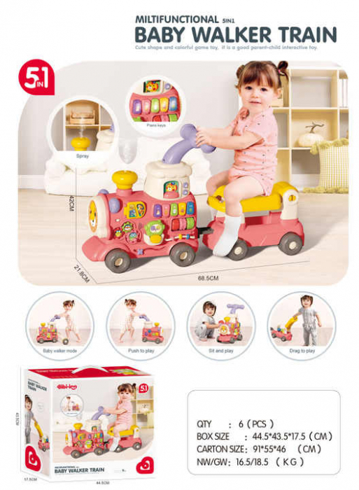 Premergator Bebe Stars Train 5 in 1 Roz – mers, joc si activitati educative [2]