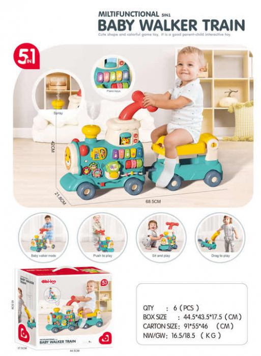 Premergator Bebe Stars Train 5 in 1 Albastru – mers, joc si activitati educative [2]
