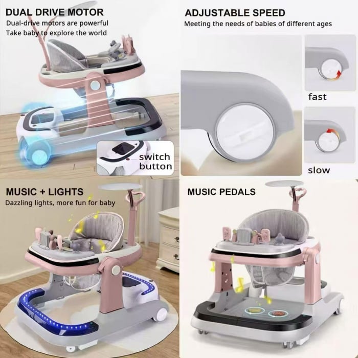 Premergator electric multifunctional pentru bebelusi cu telecomanda muzica, lumini 3 in 1 Reglabil Gri [6]