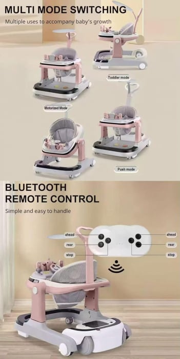 Premergator electric multifunctional pentru bebelusi cu telecomanda muzica, lumini 3 in 1 Reglabil Gri [5]