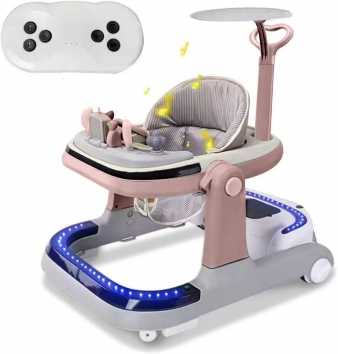 Premergator electric multifunctional pentru bebelusi cu telecomanda muzica, lumini 3 in 1 Reglabil Roz [1]