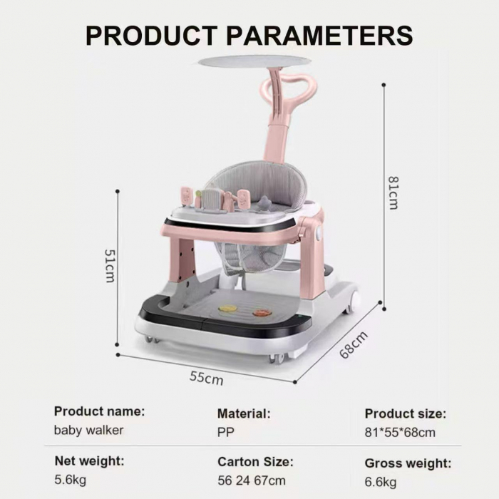 Premergator electric multifunctional pentru bebelusi cu telecomanda muzica, lumini 3 in 1 Reglabil Roz [7]