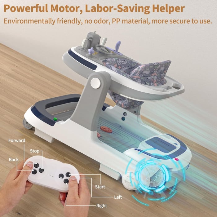Premergator electric multifunctional pentru bebelusi cu telecomanda muzica, lumini 3 in 1 Reglabil Gri [4]