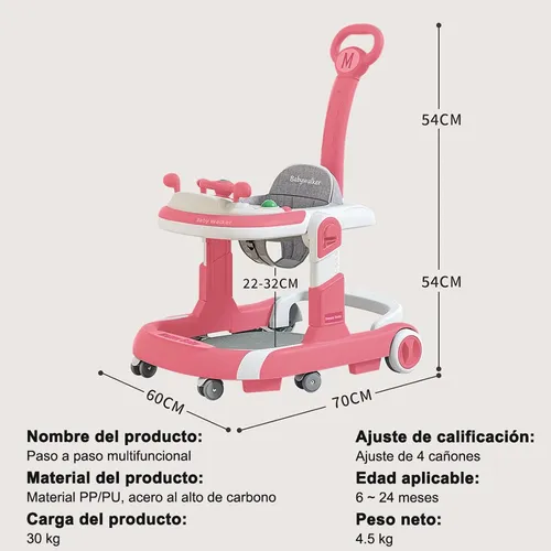 Premergator Transformabil Roz 3 in 1 Muzica Maner Impingere Reglabil pe Inaltime [6]