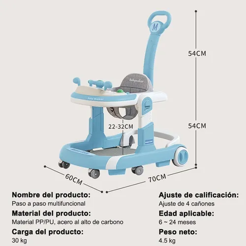 Premergator Transformabil Albastru 3 in 1 Muzica Maner Impingere Reglabil pe Inaltime [5]