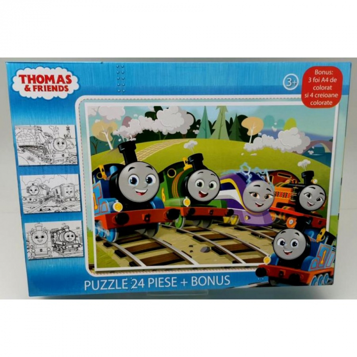 Puzzle 24 piese Trenuletul Thomas si prietenii + Cadou 4 creioane colorate si 3 foi A4 de colorat [1]