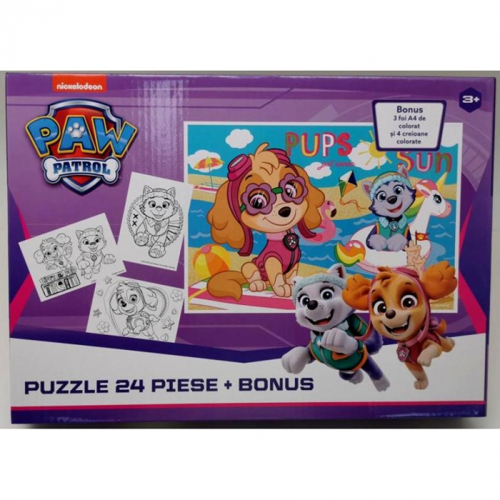 Puzzle 24 piese Paw Patrol Girls + Cadou 4 creioane colorate si 3 foi A4 de colorat [1]