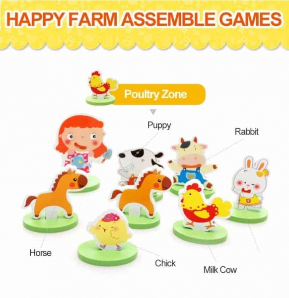 Joc puzzle 3D cu Animale din Lemn Ferma Animalelor [4]