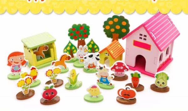 Joc puzzle 3D cu Animale din Lemn Ferma Animalelor [2]