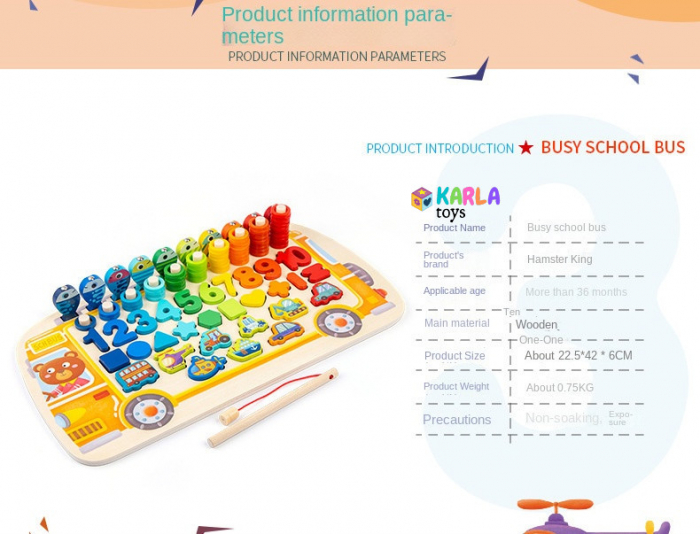 Puzzle incastru Lemn Autobuzul Logaritmic 5 in 1 [2]