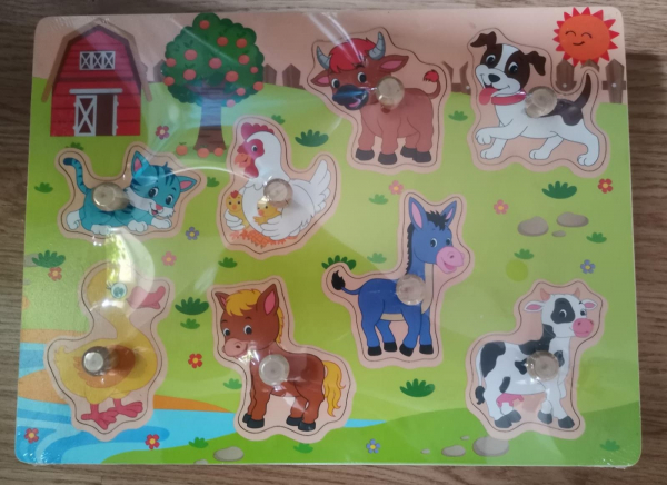 Puzzle din Lemn cu Maner Fructe - Animale - Vehicole - Legume [2]