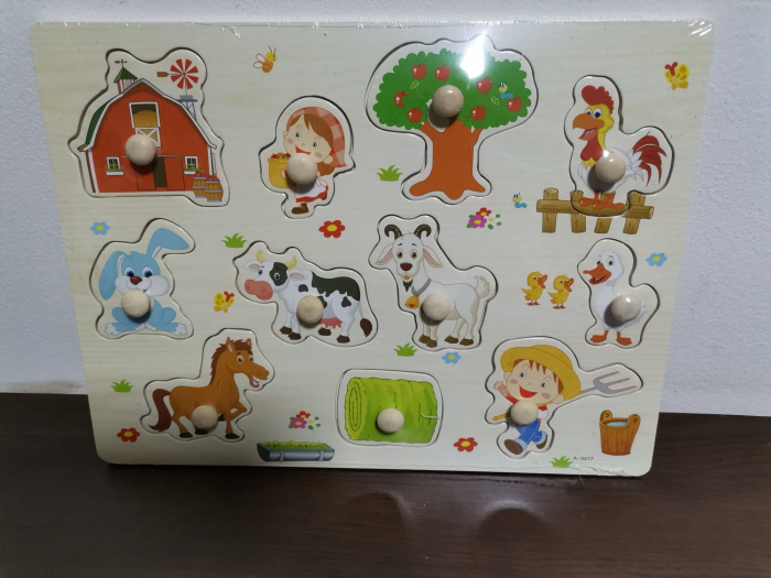 Puzzle din Lemn cu Maner Fructe - Animale - Vehicole - Legume [4]