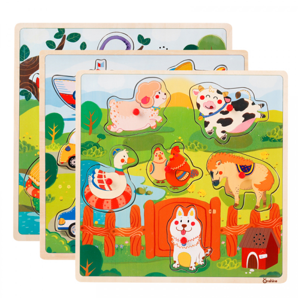 Puzzle din lemn cu sunete Animale - Vehicole - Animale jungla [5]