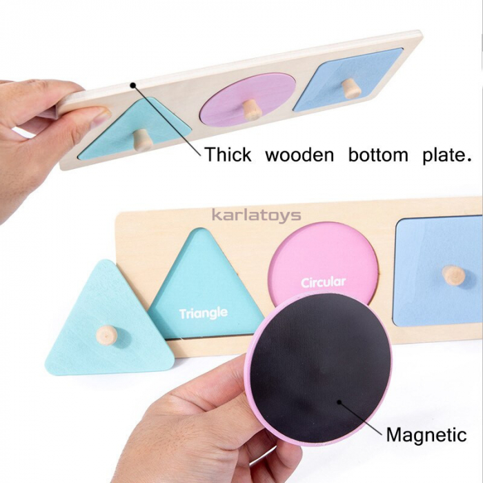 Puzzle din Lemn Magnetic Incastru cu Maner Forme Geometrice [3]