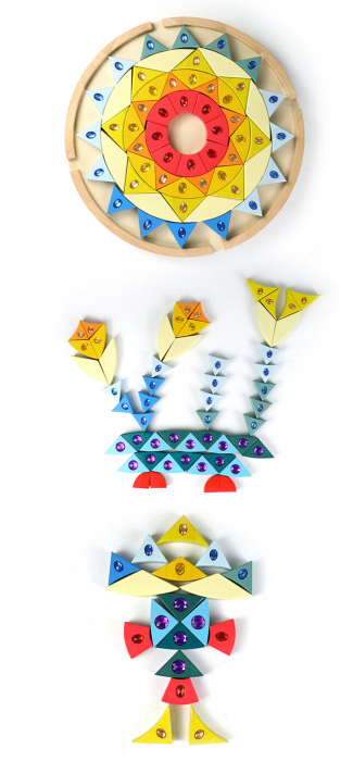Joc lemn Puzzle montessori Mandala Soare cu pietre sclipitoare [4]
