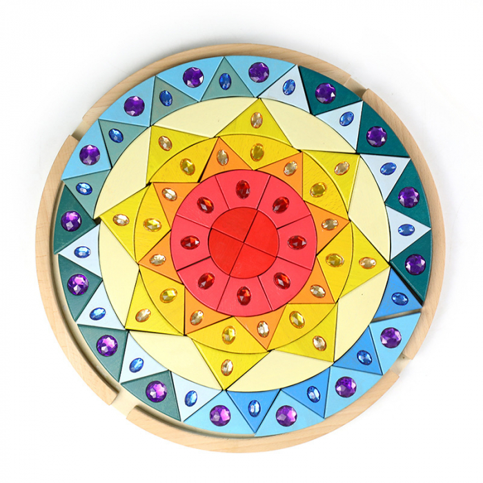 Joc lemn Puzzle montessori Mandala Soare cu pietre sclipitoare [3]